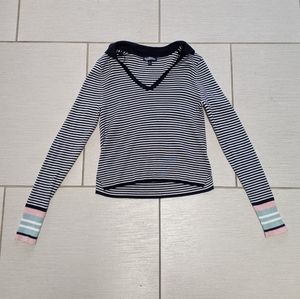 Blue and white striped sweater